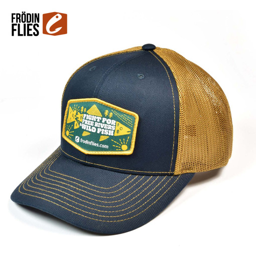 Frödin "Fight For Free Rivers & Wild Fish" trucker derhúfa – Navy blá/Karamellu