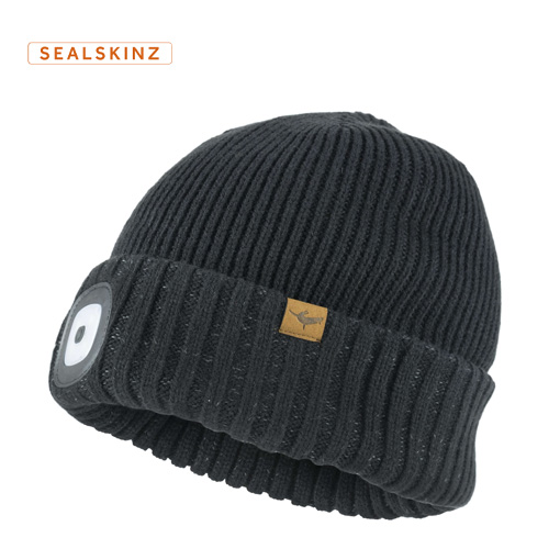 Sealskinz Heydon - Svört 100% vatnsheld húfa með LED ljósi