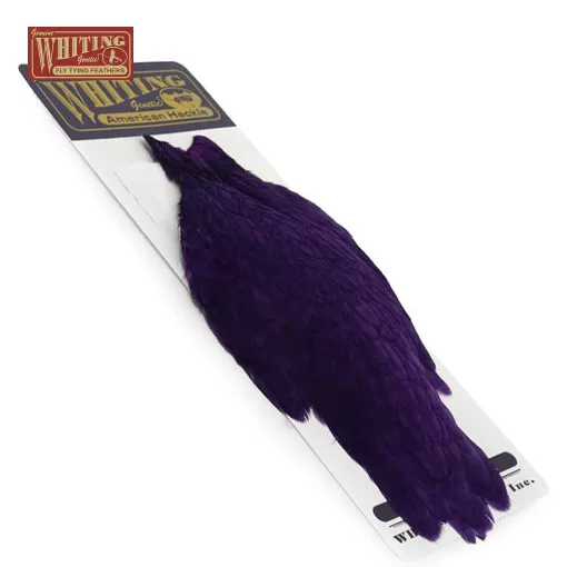 Whiting American Hen Cape - White dyed Purple